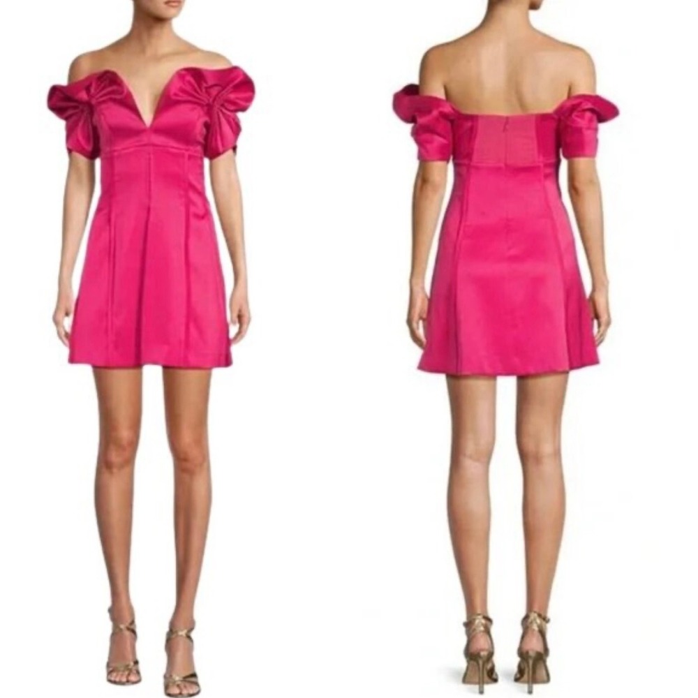 NWOT‎ Antonio Melani Adina Mini Dress Pink Pucker Off Shoulder Ruffle V Neck  12